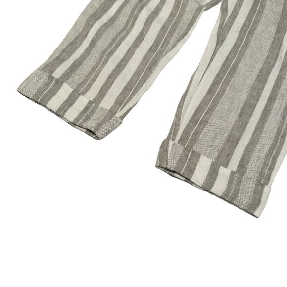 Athleta Pants Women's 4P Beige White Striped Linen Drawstring Waist Straight - Picture 3 of 8